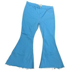 Zenana Turquoise Blue Super Flared Jeans Womens 2X or 39 x 28 Raw Edge Hem